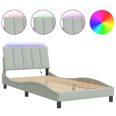 Cadre de lit avec LED sans matelas Hanko gris clair 100x200cm velours