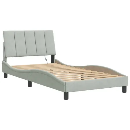Cadre de lit avec LED sans matelas Hanko gris clair 100x200cm velours