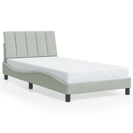 Cadre de lit avec LED sans matelas Hanko gris clair 100x200cm velours