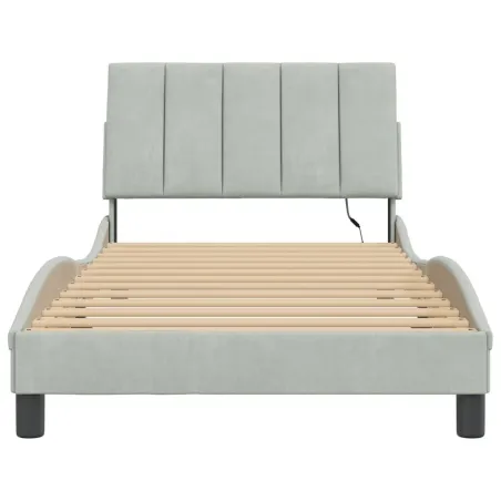 Cadre de lit avec LED sans matelas Hanko gris clair 100x200cm velours
