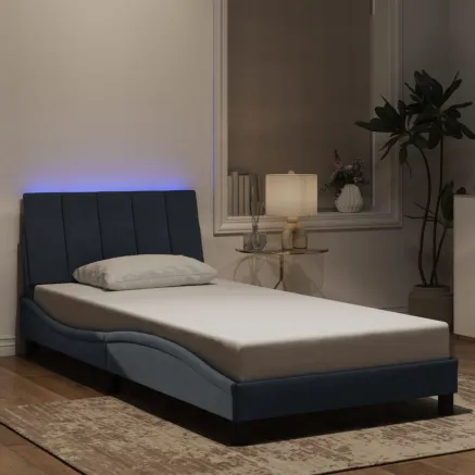Cadre de lit avec LED sans matelas Hanko gris foncé 100x200cm velours