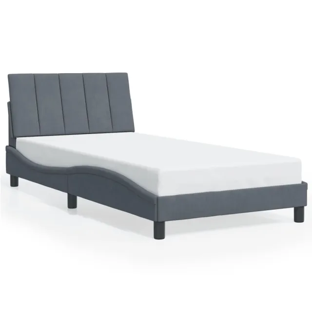 Cadre de lit avec LED sans matelas Hanko gris foncé 100x200cm velours