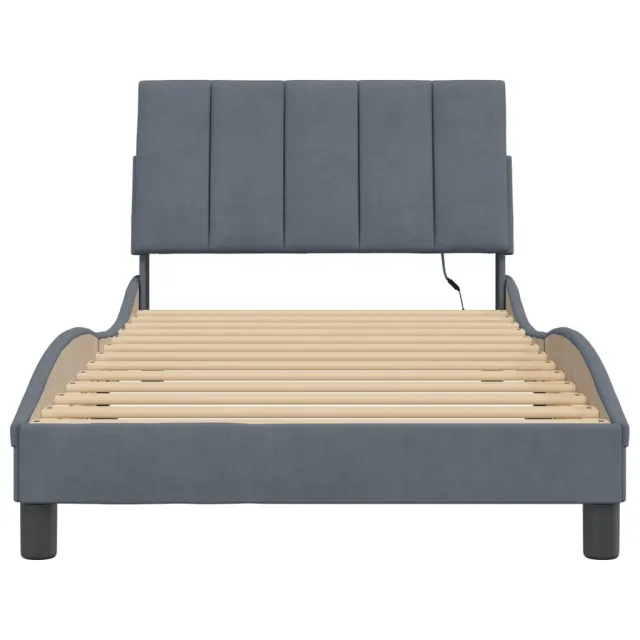 Cadre de lit avec LED sans matelas Hanko gris foncé 100x200cm velours