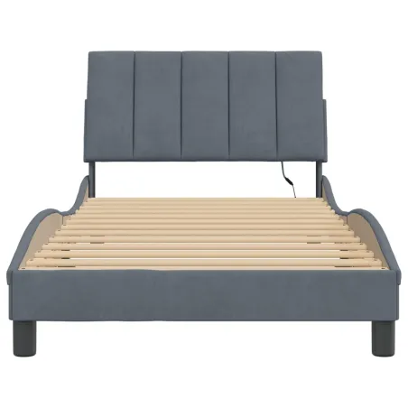 Cadre de lit avec LED sans matelas Hanko gris foncé 100x200cm velours