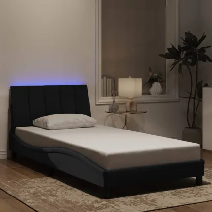 Cadre de lit avec LED sans matelas Hanko noir 100x200 cm velours