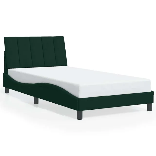 Cadre de lit avec LED sans matelas Hanko vert foncé 100x200cm velours