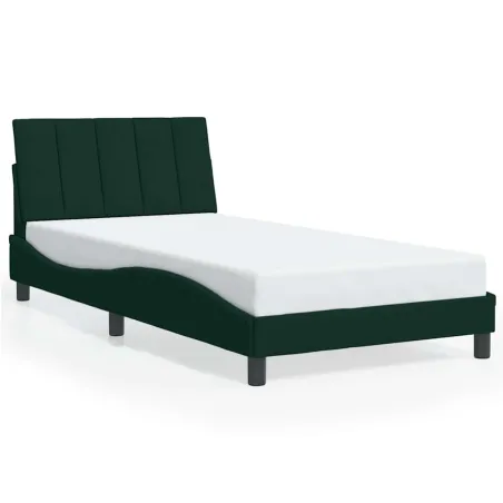Cadre de lit avec LED sans matelas Hanko vert foncé 100x200cm velours