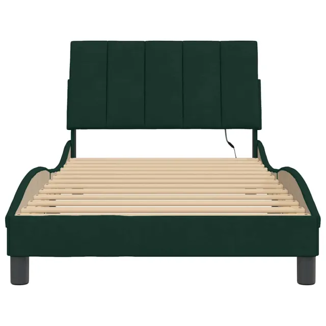 Cadre de lit avec LED sans matelas Hanko vert foncé 100x200cm velours