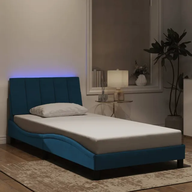 Cadre de lit avec LED sans matelas Hanko bleu 100x200 cm velours