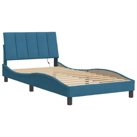 Cadre de lit avec LED sans matelas Hanko bleu 100x200 cm velours
