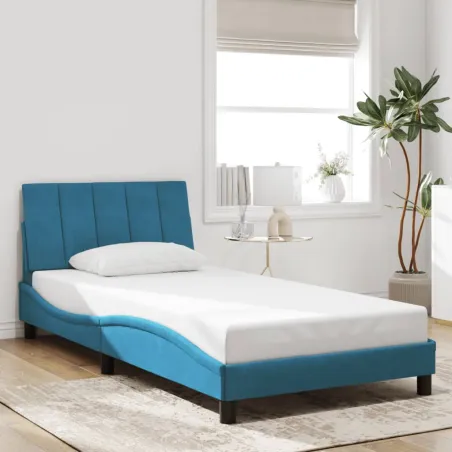Cadre de lit avec LED sans matelas Hanko bleu 100x200 cm velours