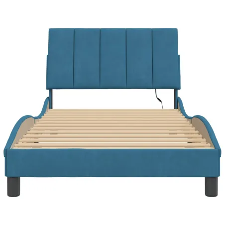 Cadre de lit avec LED sans matelas Hanko bleu 100x200 cm velours