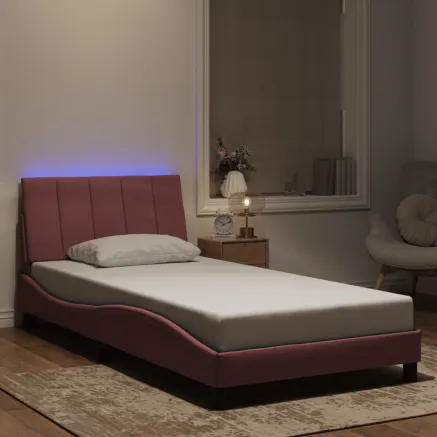 Cadre de lit avec LED sans matelas Hanko rose 100x200 cm velours