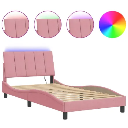 Cadre de lit avec LED sans matelas Hanko rose 100x200 cm velours 2