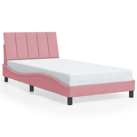 Cadre de lit avec LED sans matelas Hanko rose 100x200 cm velours