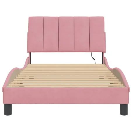 Cadre de lit avec LED sans matelas Hanko rose 100x200 cm velours
