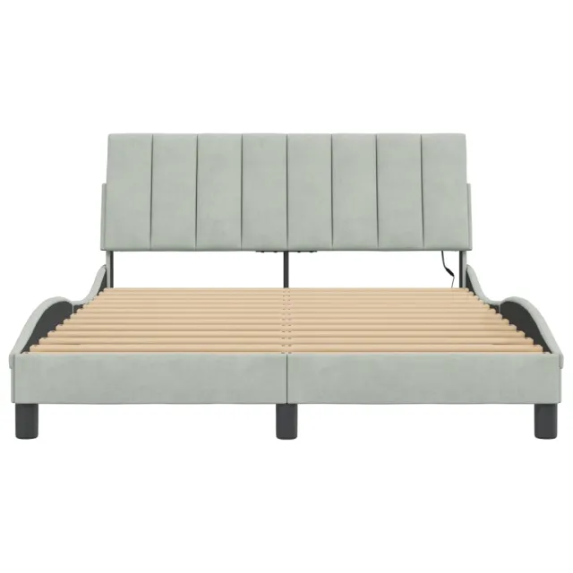 Cadre de lit avec LED sans matelas Hanko gris clair 120x200cm velours