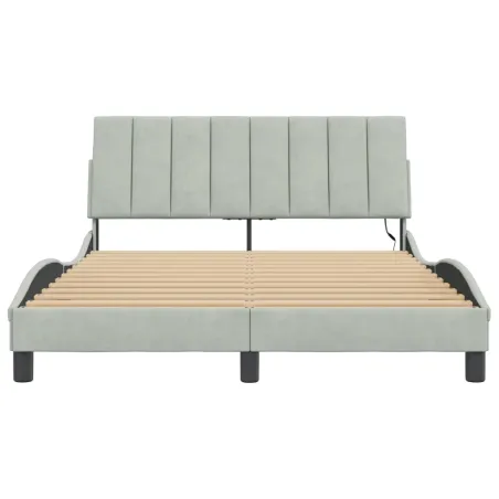 Cadre de lit avec LED sans matelas Hanko gris clair 120x200cm velours