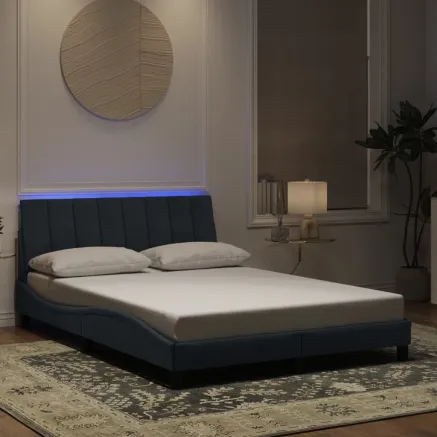 Cadre de lit avec LED sans matelas Hanko gris foncé 120x200cm velours