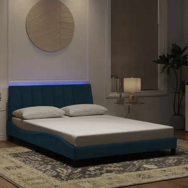 Cadre de lit avec LED sans matelas Hanko bleu 120x200 cm velours