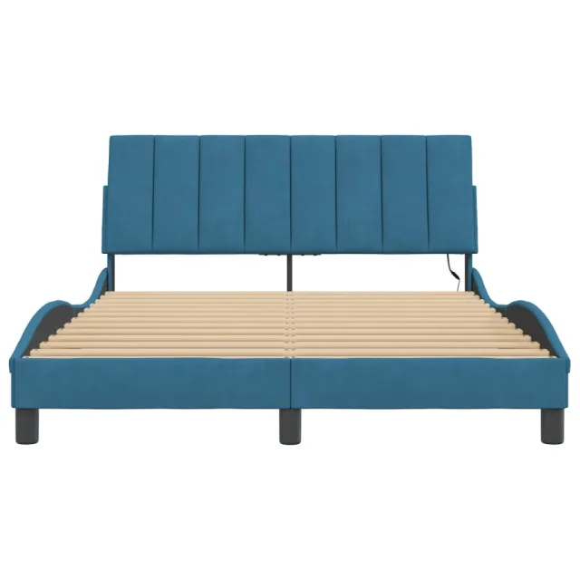 Cadre de lit avec LED sans matelas Hanko bleu 120x200 cm velours