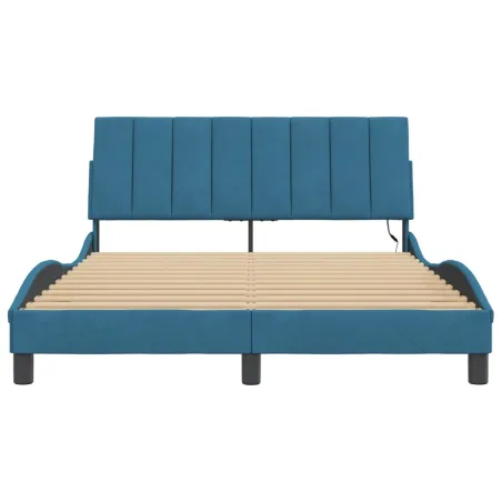 Cadre de lit avec LED sans matelas Hanko bleu 120x200 cm velours