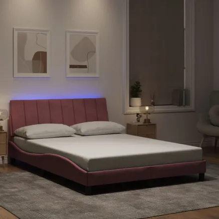 Cadre de lit avec LED sans matelas Hanko rose 120x200 cm velours