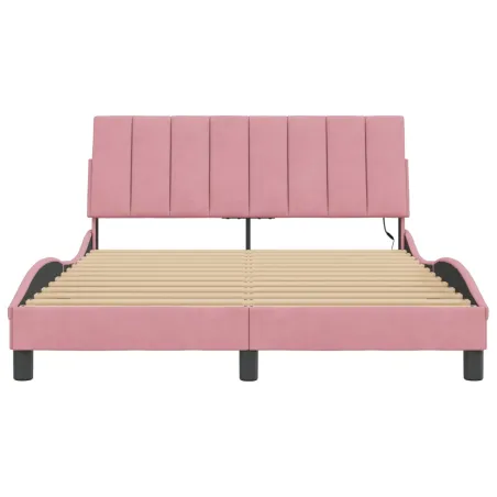Cadre de lit avec LED sans matelas Hanko rose 120x200 cm velours