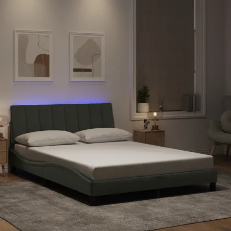Cadre de lit avec LED sans matelas Hanko gris clair 140x190cm velours
