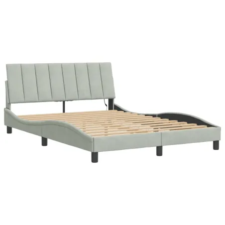 Cadre de lit avec LED sans matelas Hanko gris clair 140x190cm velours