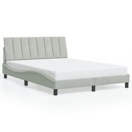 Cadre de lit avec LED sans matelas Hanko gris clair 140x190cm velours