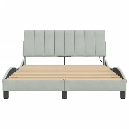 Cadre de lit avec LED sans matelas Hanko gris clair 140x190cm velours