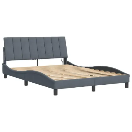 Cadre de lit avec LED sans matelas Hanko gris foncé 140x190cm velours