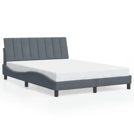 Cadre de lit avec LED sans matelas Hanko gris foncé 140x190cm velours