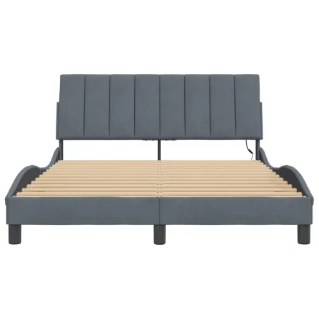 Cadre de lit avec LED sans matelas Hanko gris foncé 140x190cm velours