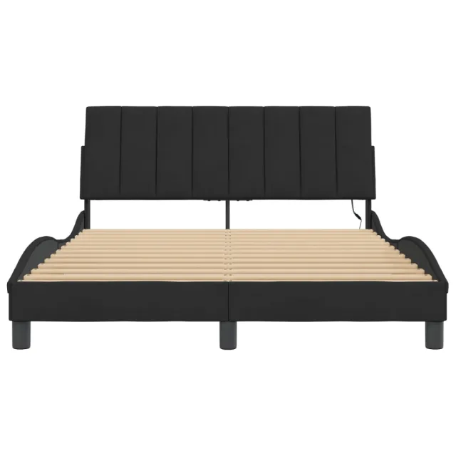 Cadre de lit avec LED sans matelas Hanko noir 140x190 cm velours
