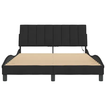 Cadre de lit avec LED sans matelas Hanko noir 140x190 cm velours