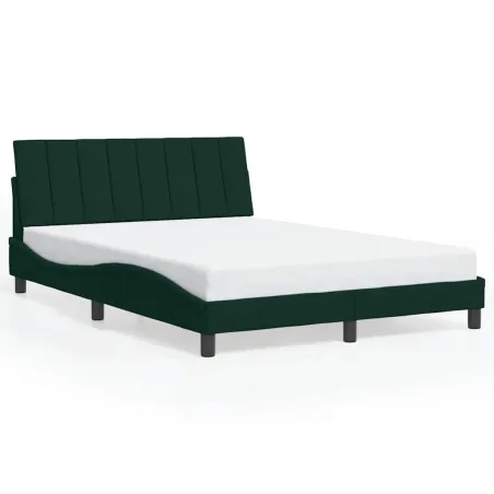 Cadre de lit avec LED sans matelas Hanko vert foncé 140x190 cm velours