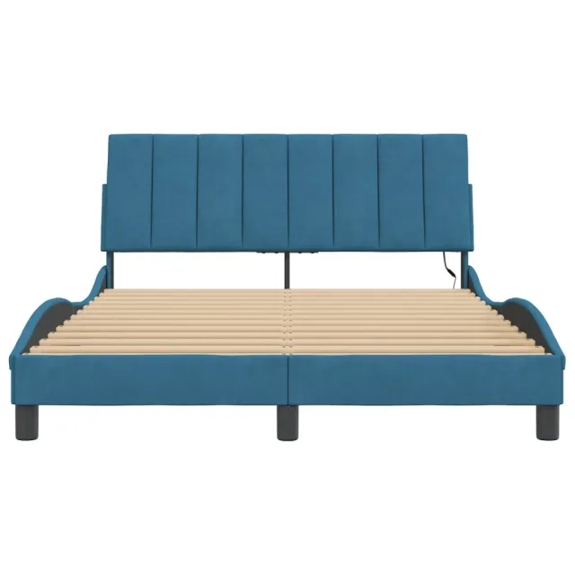 Cadre de lit avec LED sans matelas Hanko bleu 140x190 cm velours