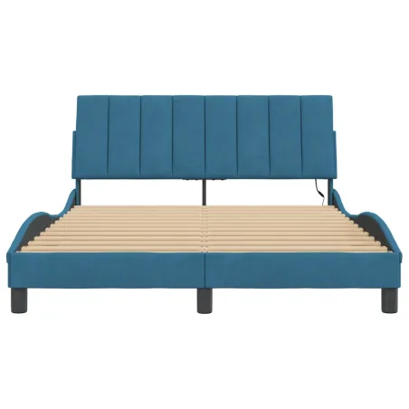 Cadre de lit avec LED sans matelas Hanko bleu 140x190 cm velours