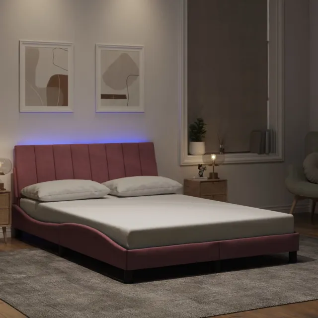 Cadre de lit avec LED sans matelas Hanko rose 140x190cm velours