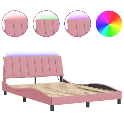 Cadre de lit avec LED sans matelas Hanko rose 140x190cm velours 2