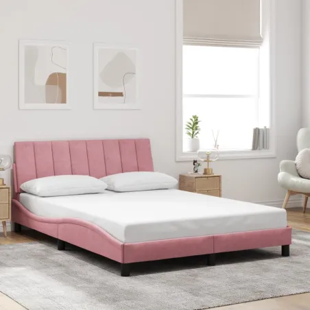 Cadre de lit avec LED sans matelas Hanko rose 140x190cm velours