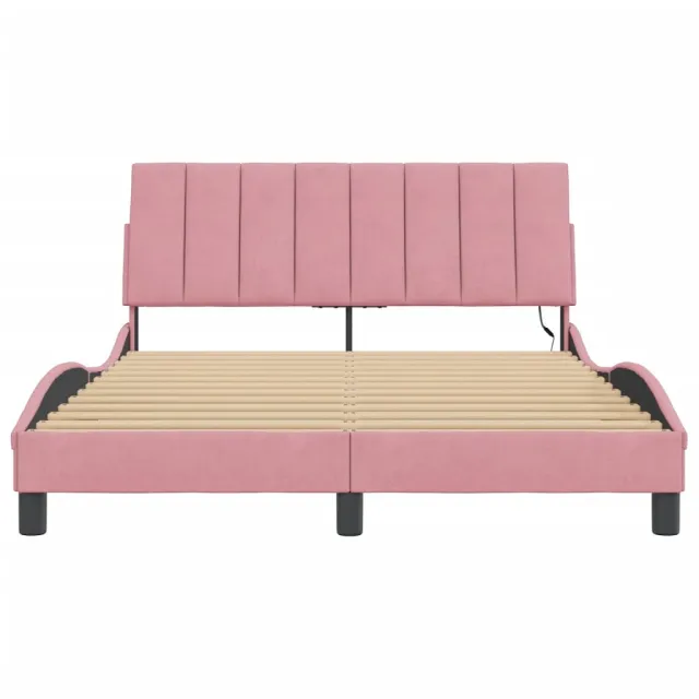 Cadre de lit avec LED sans matelas Hanko rose 140x190cm velours