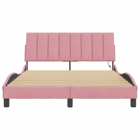 Cadre de lit avec LED sans matelas Hanko rose 140x190cm velours