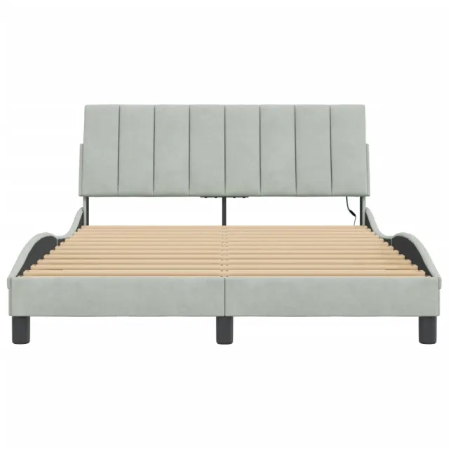 Cadre de lit avec LED sans matelas Hanko gris clair 140x200cm velours