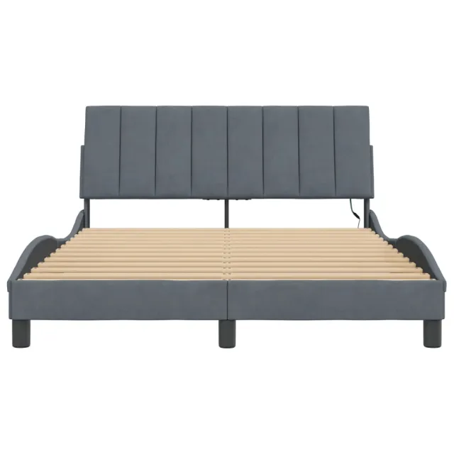 Cadre de lit avec LED sans matelas Hanko gris foncé 140x200cm velours