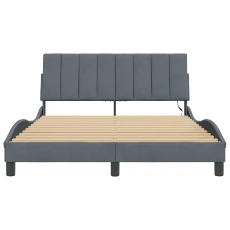 Cadre de lit avec LED sans matelas Hanko gris foncé 140x200cm velours
