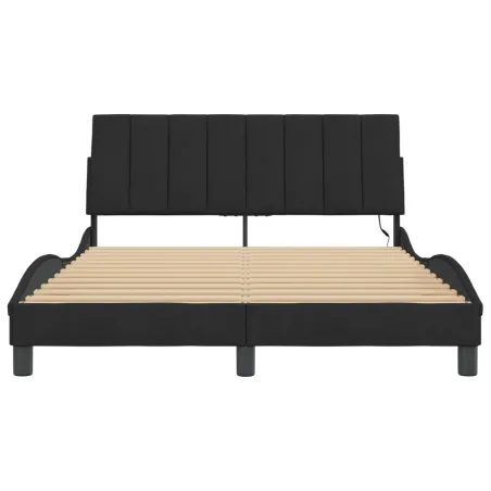 Cadre de lit avec LED sans matelas Hanko noir 140x200 cm velours