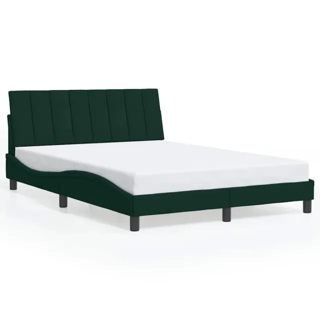 Cadre de lit avec LED sans matelas Hanko vert foncé 140x200 cm velours